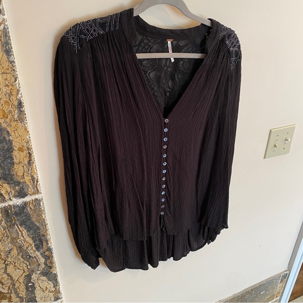 Free People Black Button-Down Top